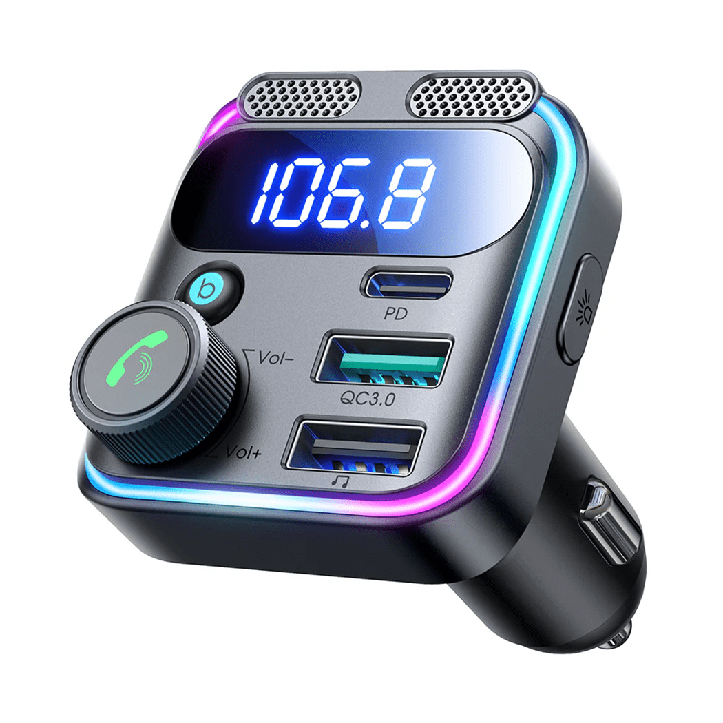 JOYROOM-JR-CCB01-48W-Dual-Mic-Car-Wireless-FM-Transmitter-1 JOYROOM JR-CCB01 48W Dual-Mic Car Wireless FM Transmitter - Image 1